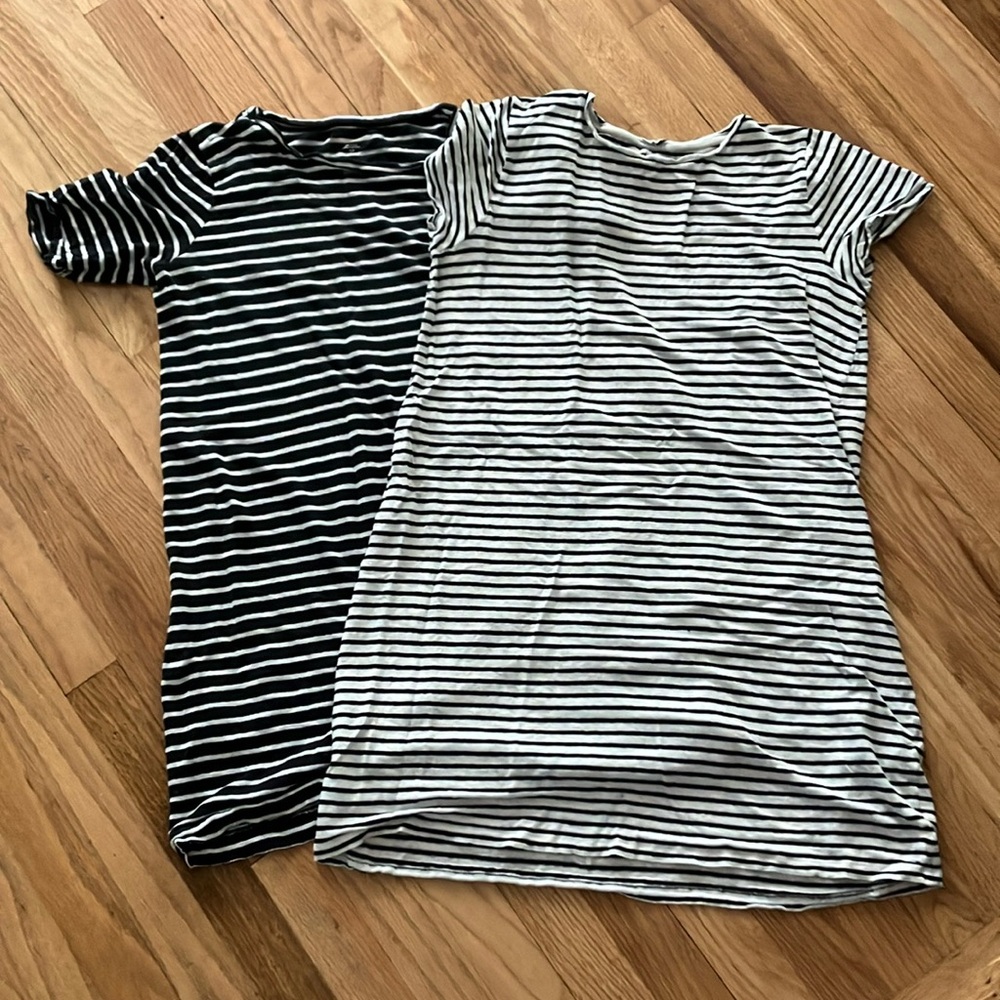 Eileen Fisher TWO Black and White Striped Linen Dresses